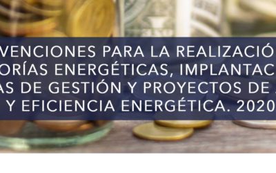 Subvenciones para la realización de auditorías energéticas, implantación de sistemas de gestión y proyectos de ahorro y eficiencia energética. 2020.