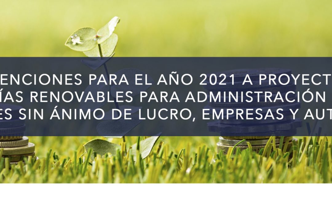 SUBVENCIONES PARA EL AÑO 2021 A PROYECTOS DE ENERGÍAS RENOVABLES PARA ADMINISTRACIÓN LOCAL, ENTIDADES SIN ÁNIMO DE LUCRO, EMPRESAS Y AUTÓNOMOS